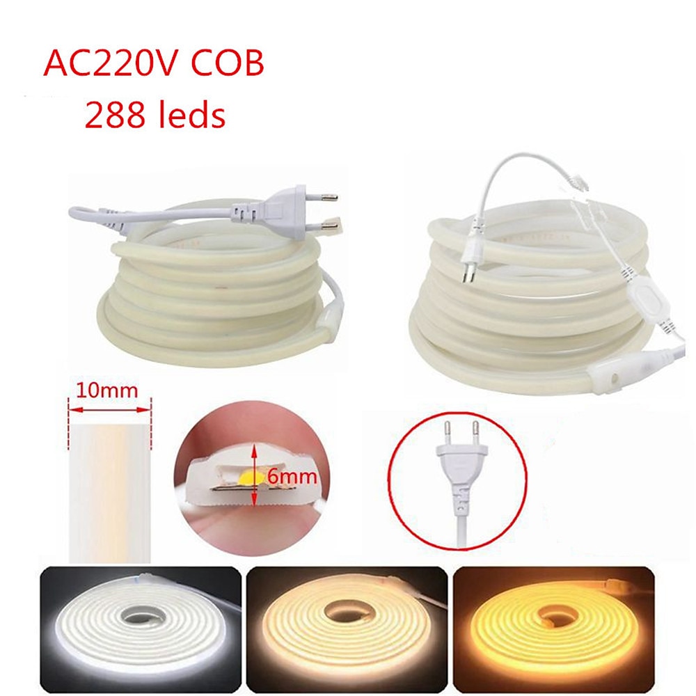 COB LED Strip 288 LEDs/m 220V EU Plug RA90 COB Outdoor Neon Sign Tape White Natural Pink Red For Kitchen Lighting 2025 - $16.49 –P1