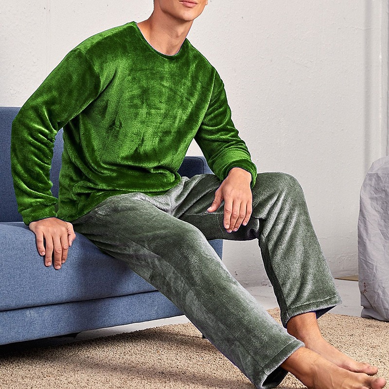 Hombre Ropa de salón Pijama Conjunto pijama Top y pantalón de pijama 2 Piezas Plano Elegante Casual Confort Hogar Diario Franela Comodidad Cuello Barco Manga Larga Pullover Pantalón Cintura elástica 2026 - $41.99 –P4