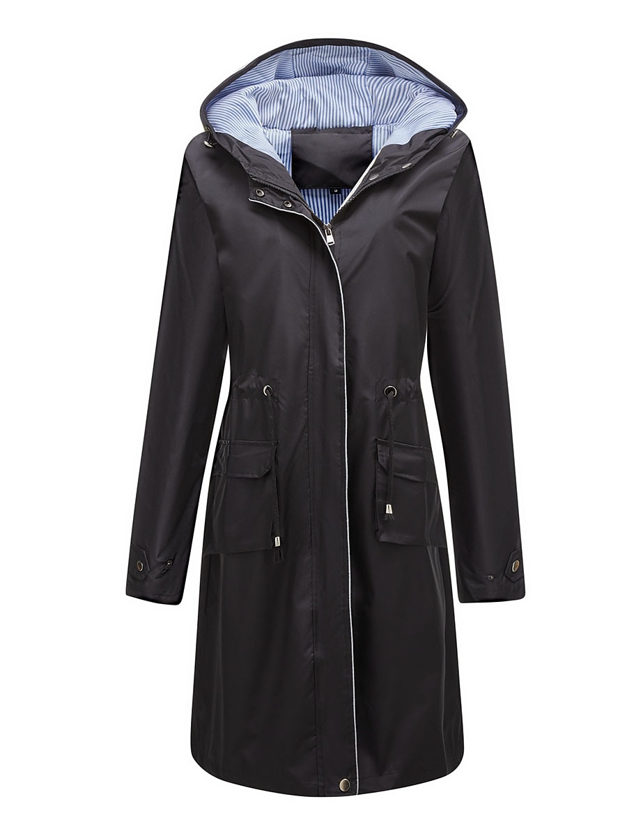 Dam Trenchcoat Utomhus Gata Dagligen Höst Vinter Lång Täcka Normal Regnsäker Håller värmen Andningsfunktion Stylish Nutida Ledigt Jacka Långärmad Slät Snörning Med fickor Svart Gul Vin 2025 - $62.99 –P6