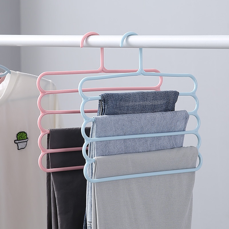 10 stuks gekleurde antislip meerlaagse broekrek multifunctionele garderobe 5-laags hangende broekrek sjaalrek sjaal stropdas hanger 2025 - $9.49 –P8