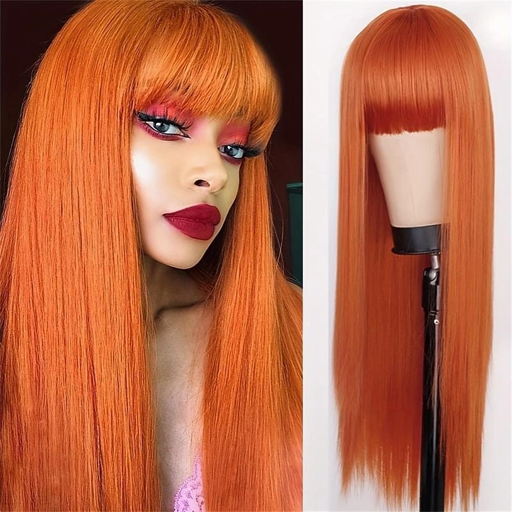 ombre zöld paróka 26 hüvelykes egyenes paróka frufruval szintetikus hőálló cosplay jelmez halloween paróka női karácsonyi parti paróka 2025 - $18.99 –P5