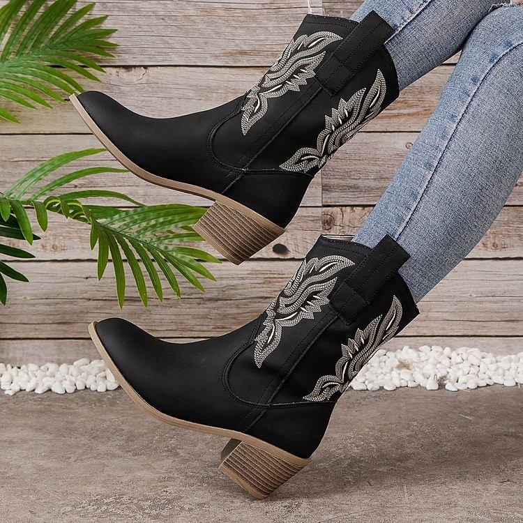 női western cowboy csizma hímzett dizájnnal - kényelmes lábszárközépig érő csizma vidéki rendezvényekre és mindennapi viseletre 2025 - $54.99 –P6