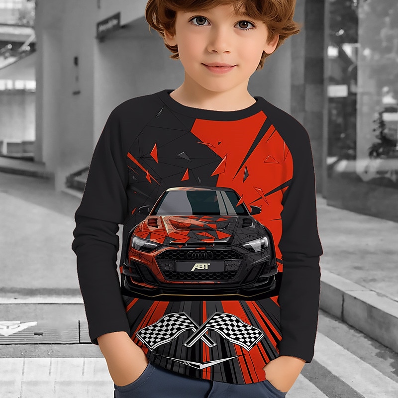 Boys 3D Car Raglan Sleeve Shirt Long Sleeve 3D Print Fall Winter