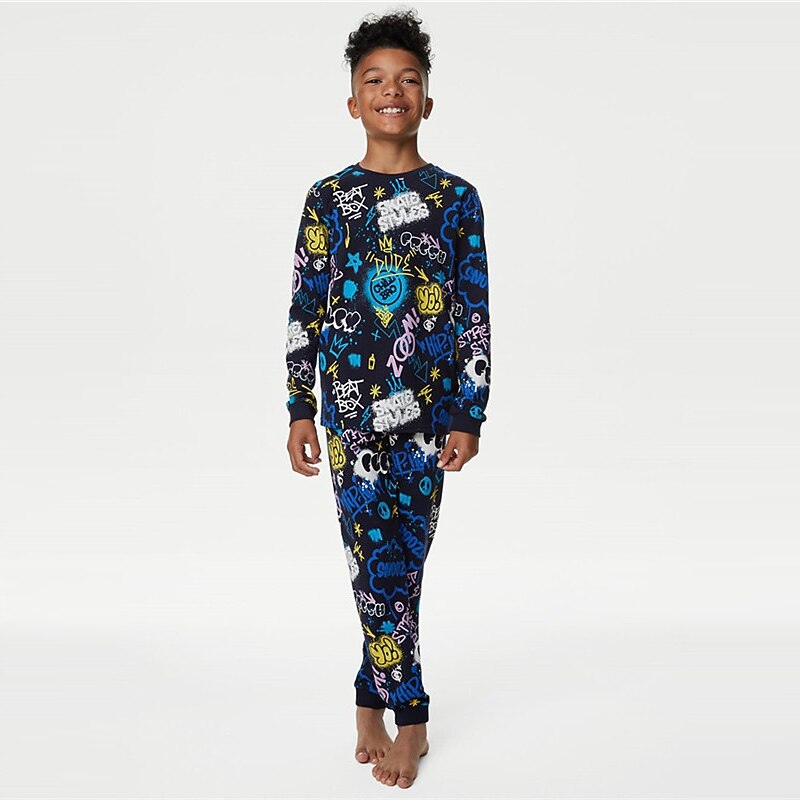 pojkar 3d-spel pyjamasset långärmad 3d-utskrift höst vinter aktiv cool daglig polyester barn 3-12 år crew neck hem causal inomhus normal passform 2025 - $16.49 –P2
