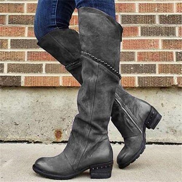 stivali alti fino al ginocchio in pelle scamosciata viola da donna con cerniera laterale e dettagli borchiati - calzature casual eleganti per autunno e inverno del 2025 a $54.99 –P3