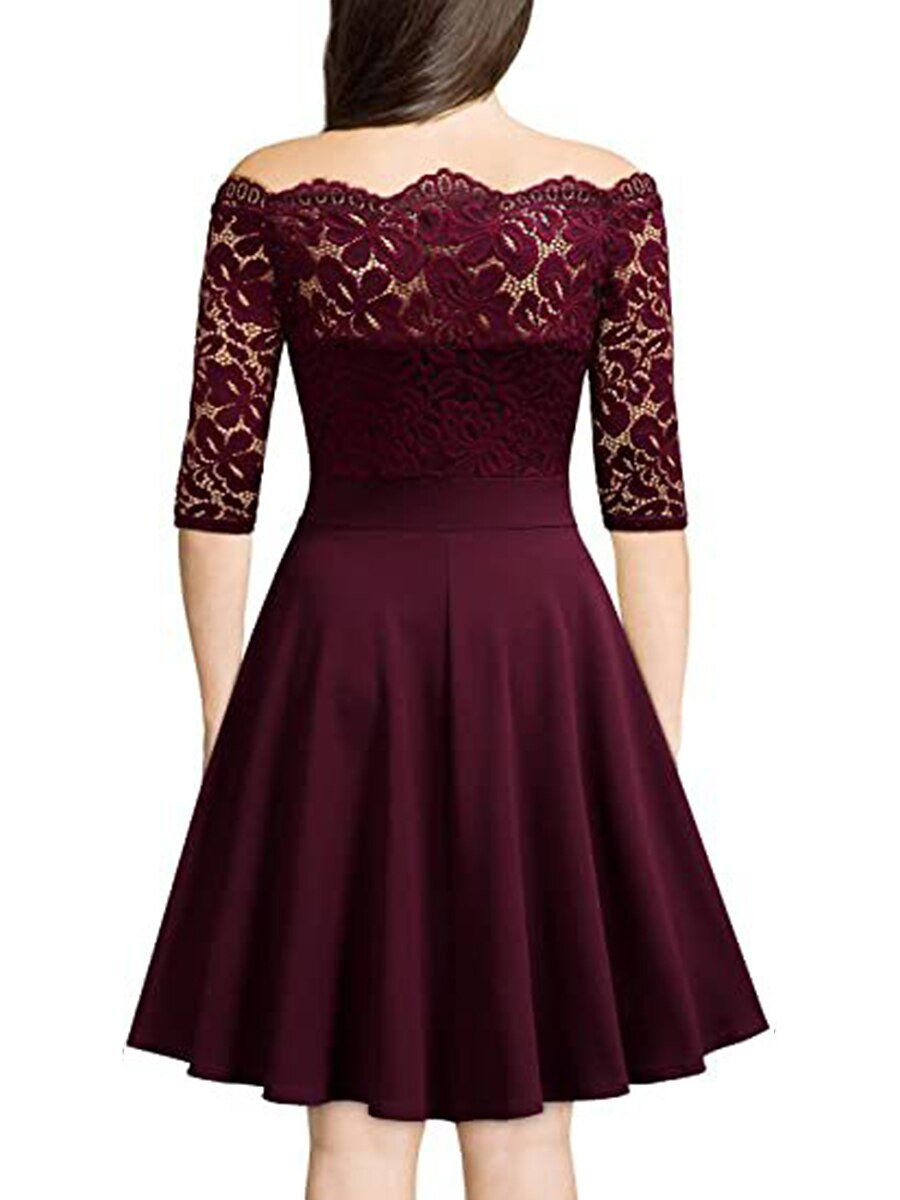 burgundy off shoulder skater dress Burgundy Dress - Off-the-Shoulder Dress - Plum Skater Dress