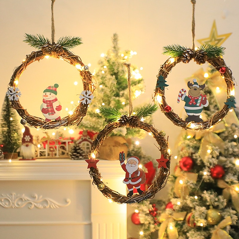 Christmas Garland Wreath Lights Santa Claus Snowman Window Hanging Lights Porch Christmas Tree Pendant Christmas New Year Party Atmosphere Decor Light 2024 - $13.99 –P1