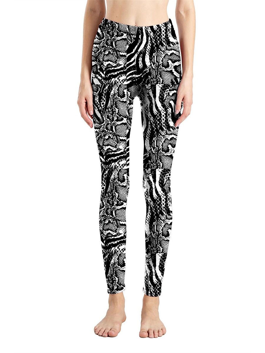 Women's Leggings Active Fashion Full Length High Waist Leopard Gradient Snake Print Elastic Waist Print Breathable Soft Comfortable Micro-elastic Outdoor Vacation Home Leopard Print 0358 blue and 2025 - $13.99 –P44