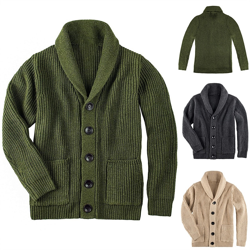 Homens camisolas de natal Sueter Cardigan suéter cortado Estriado Robusto Tricotar Cropped Tricotado Tecido Xale Aquecimento Contemporâneo Moderno Natal Casual Roupa Outono Inverno Caqui Verde Tropa de 2026 por $52.99 –P1