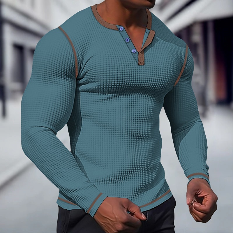 Voor heren T-shirt Wafel Henley-shirt Henley-shirt Shirt met lange mouwen Effen Raglan mouw Henley Straat Vakantie Lange mouw Lapwerk Kleding Polyester Modieus Ontwerper Basic 2025 - $21.99 -P12