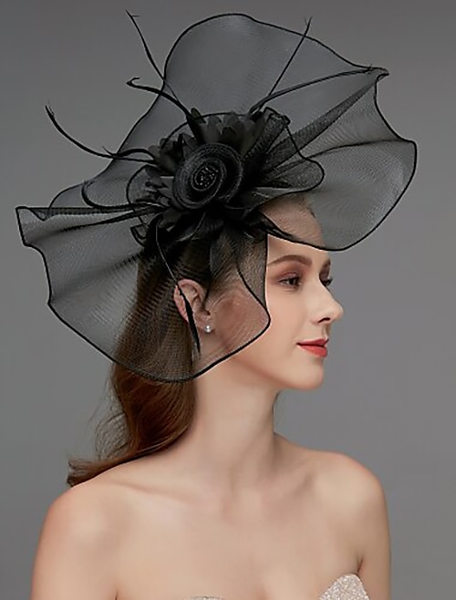 Blomst Fjær Net Fascinatorer Hatt Kentucky Derby Hodeplagg Trim 1 PC Hesteløp Damers Dag Hesteløp Elegant  Luksuriøs med Klips Hårbånd Hodeplagg å imponere Race Day Dress 2025 2025 - $27.99 –P1
