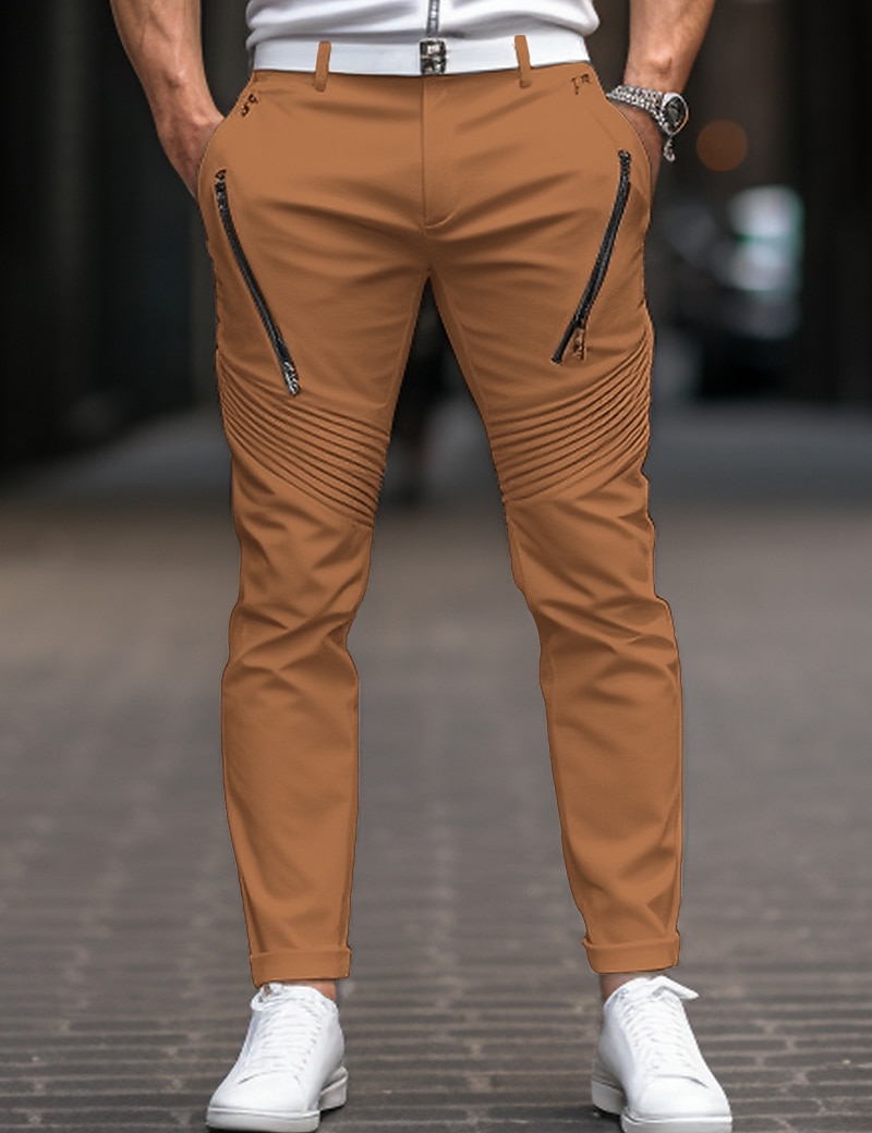 Men's Trousers Chinos Chino Pants Pocket Plain Comfort Breathable Outdoor Daily Going out Cotton Blend Fashion Casual Black White 2023 - AED 101 –P4