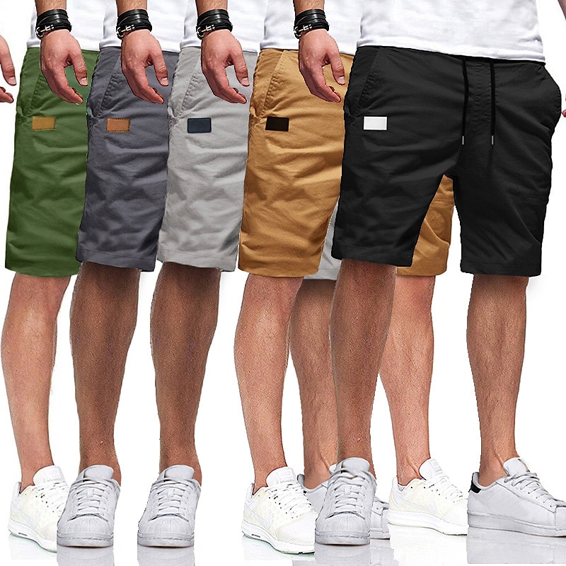 Men's Cargo Shorts Shorts Casual Shorts Hiking Shorts Pocket Drawstring Elastic Waist Solid Color Knee Length Sports Outdoor Running Streetwear Stylish ArmyGreen Black 2025 - $20.99 –P3
