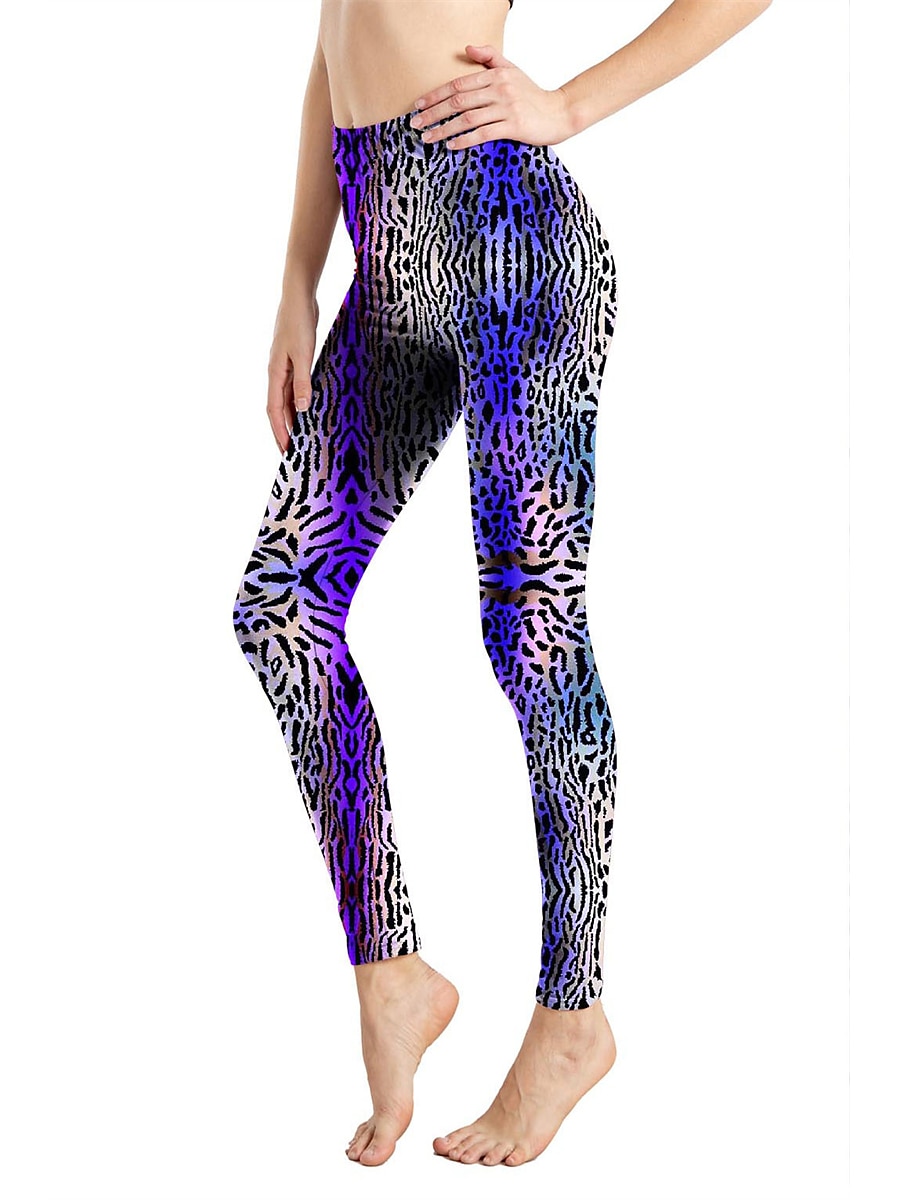 Women's Leggings Active Fashion Full Length High Waist Leopard Gradient Snake Print Elastic Waist Print Breathable Soft Comfortable Micro-elastic Outdoor Vacation Home Leopard Print 0358 blue and 2025 - $13.99 –P42