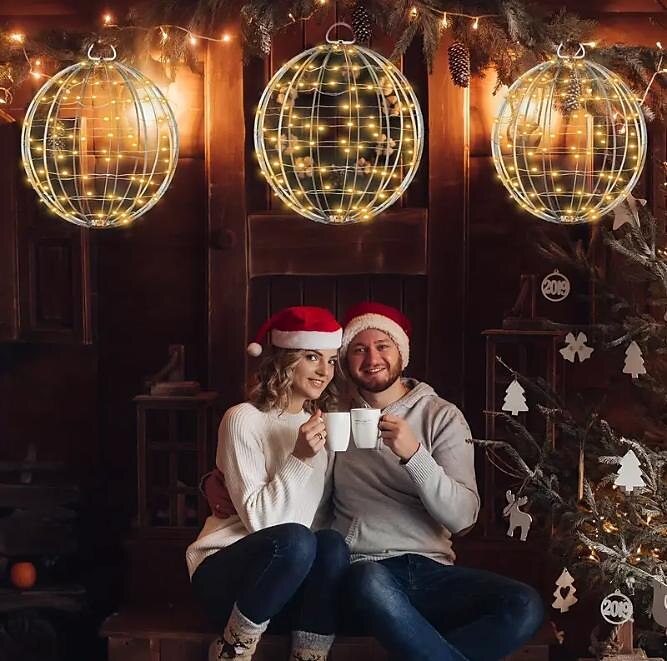 natal led bola luz esfera ornamento pendurado árvore de natal globo luzes aniversário dia dos namorados ação de graças dia de ano novo decoração de festa de natal sem bateria de 2025 por $17.49 –P1