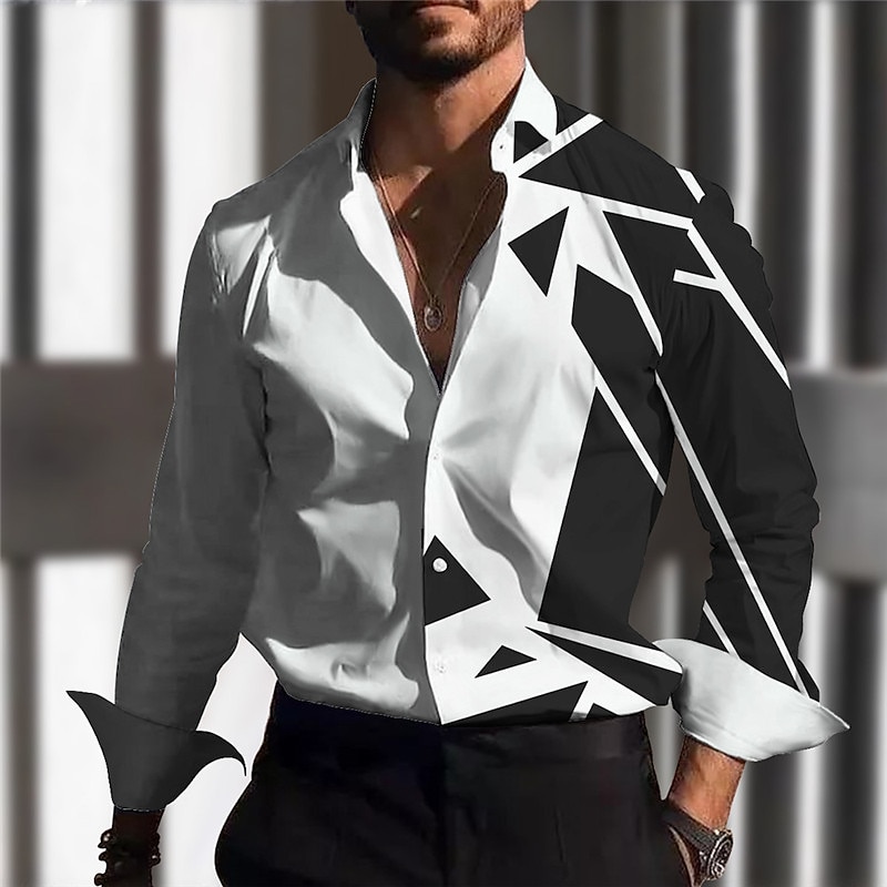 Per uomo Camicia Camicie Geometrica Esterno Strada Nero Marrone Manica lunga Collo ripiegabile Autunno inverno Abbigliamento Bottoni del 2025 a $26.99 –P1