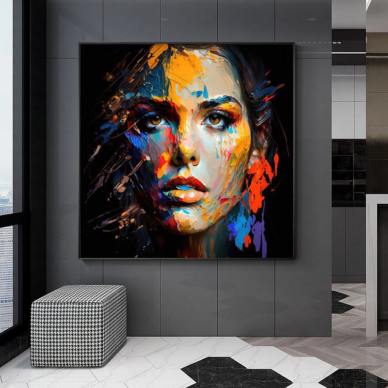 Best on Canvas Handmade Abstract Portrait Oil Painting The Hot Color Hand-Painted Knife David Palette Woman Face Oil Paintings 2025 - $123.99 –P9