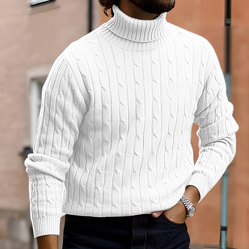 Herre Turtleneck genser Genser Riflet Kabel Strikke Strikket عادي Rullekrage Hold Varm Moderne Moderne Dagligdagstøy Ut på byen Klær Høst vinter Svart Hvit M L XL 2025 - $14.99 –P2