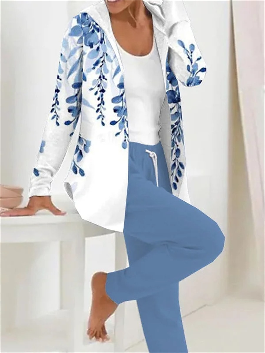 Women's 2 Pieces Hoodie Tracksuits Pants Sets Active Daily Pants Trousers Long Sleeve Hooded Floral Drawstring Print Outdoor Casual Black Pink Red Fall & Winter Regular Fit 2025 - $49.99 –P2