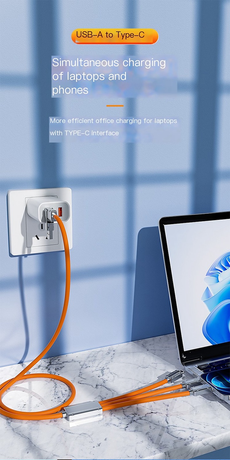 USB C-kabel Bliksemkabel 100W 3.9ft USB A naar USB C USB A naar Lightning USB A naar micro B 6 A Snellader Hoge gegevensoverdracht 3 in 1 Voor Macbook iPad Samsung Mobiele telefoonaccessoire 2025 - $18.99 –P7