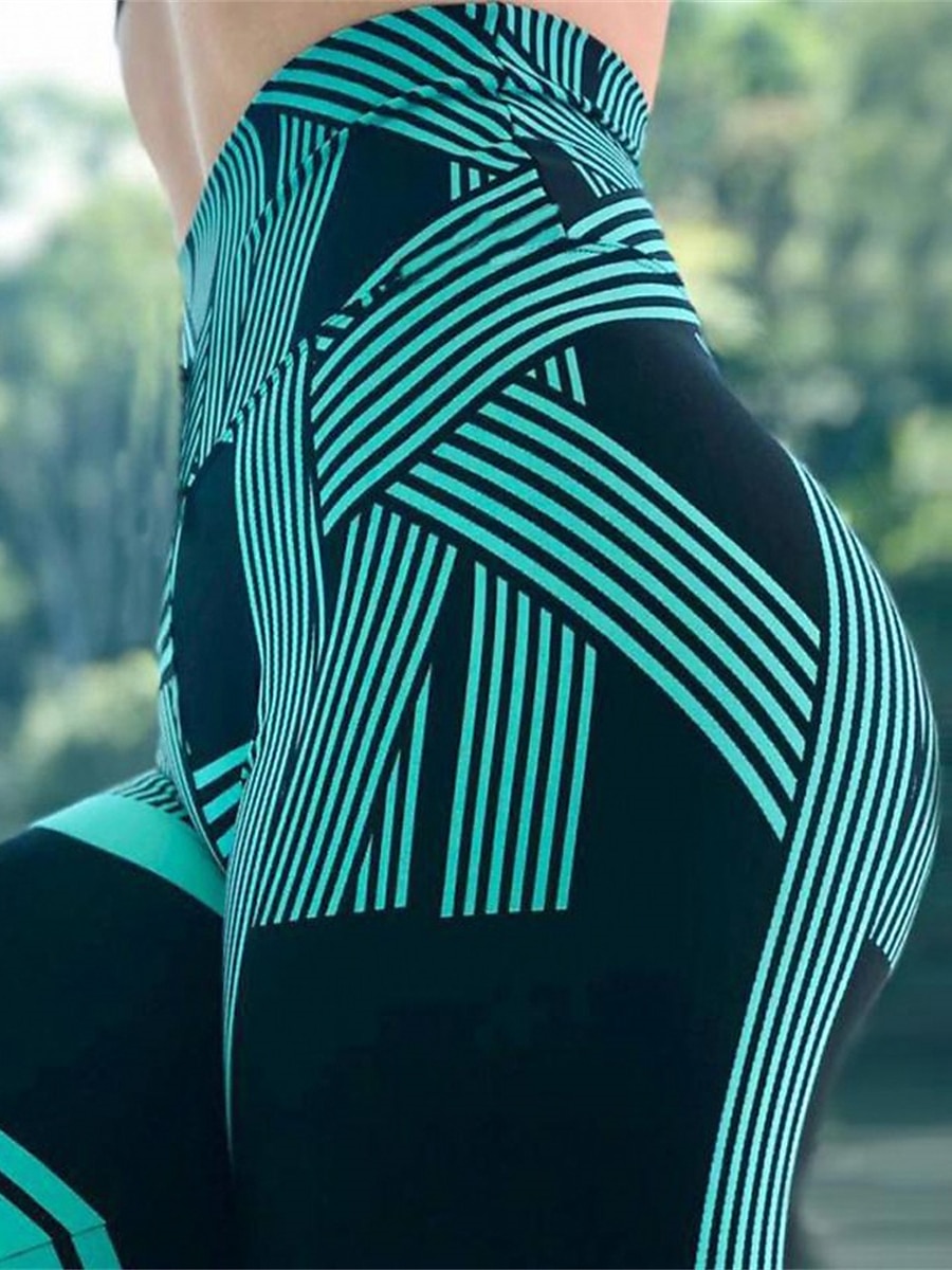 Women's Leggings Active Fashion Streetwear Ankle-Length High Waist Stripe Printing High Cut Breathability Soft Comfortable Micro-elastic Outdoor Yoga Street Robin's Egg Blue White Fuchsia Green Fall 2025 - $13.99 –P3