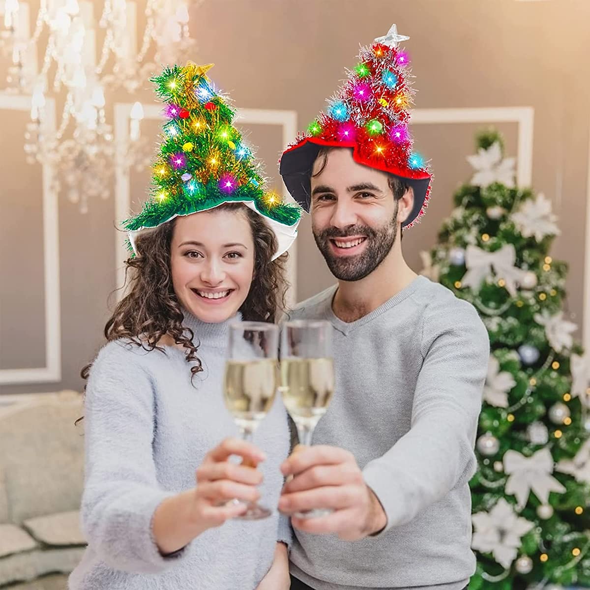 Christmas Hat 2 Pack Light Up Christmas Hats Funny Santa Hat with Tinsel 30 LED Colorful Lights Poms Christmas Costume Accessories for Adults Kids Xmas Tree Hat Holiday Party Theme Hats 2026 - $43.99 –P9