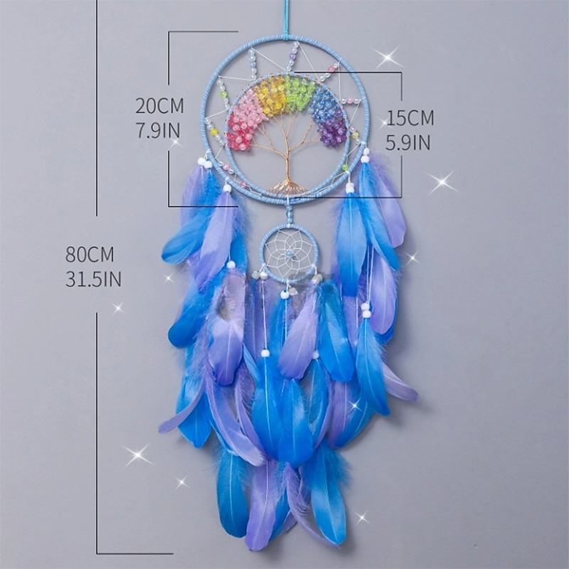 Vida da árvore apanhador de sonhos presente feito à mão com gancho de pena azul flor carrilhão de vento ornamento de parede decoração arte boho de 2026 por $38.99 –P1