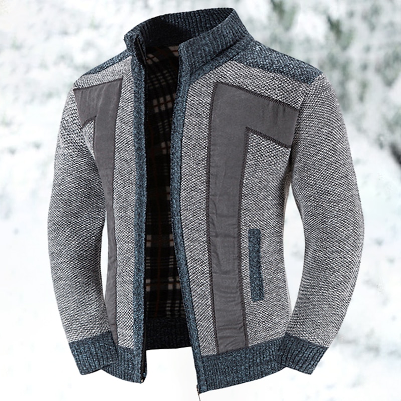 Herren Strickjacke Kleid Pullover Zip Pullover Reißverschluss Pullover Jacke Fleece Pullover Gerippt Stricken Standard Tasche Strick Farbblock Ständer Warm-Ups Casual Freizeitskleidung Bekleidung 2025 - $29.99 –P5