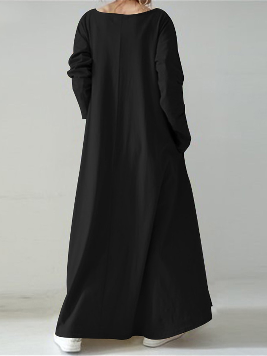 Women's Long Dress Maxi Dress Linen-Inspired Dresses Black Dress Casual Dress Winter Dress Fashion Streetwear Mature Outdoor Street Daily Loose Fit Long Sleeve V Neck Black Yellow Brown Dark Blue 2025 - $28.99 –P4