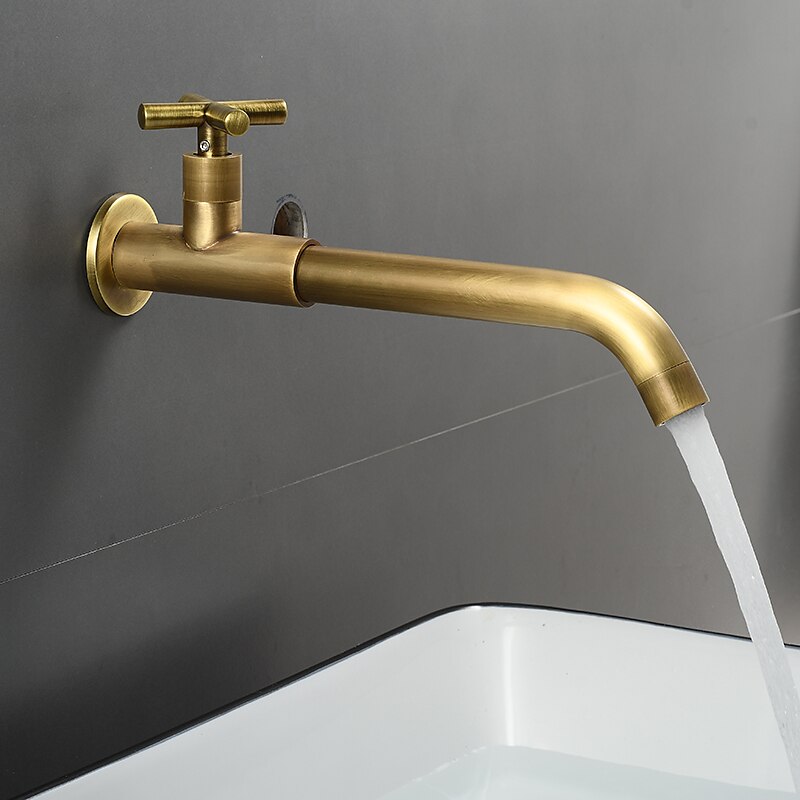 Wall Mounted Bathroom Sink Faucet, Brass Constructed Single Handle One Hole Long Reversible Spout Bath Mixer Taps for Bathroom Sink Tall Vessel in Black Chrome Antique Brass Silver 2025 - $77.99 –P11