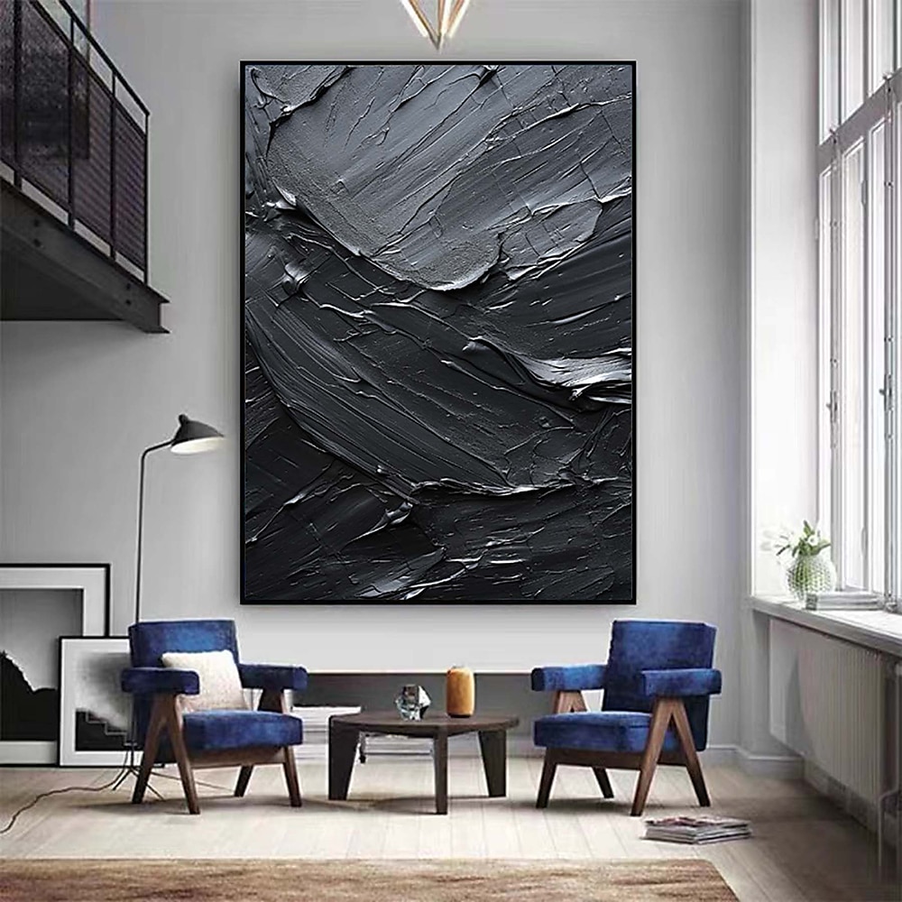 Handgefertigtes, rein schwarzes Strukturgemälde, handgemaltes Ölgemälde, Wandkunst, großes Gemälde, Spachtel, abstraktes Gemälde, handgemalte Acrylgemälde, Dekor, gerollte Leinwand 2025 - $77.99 –P5