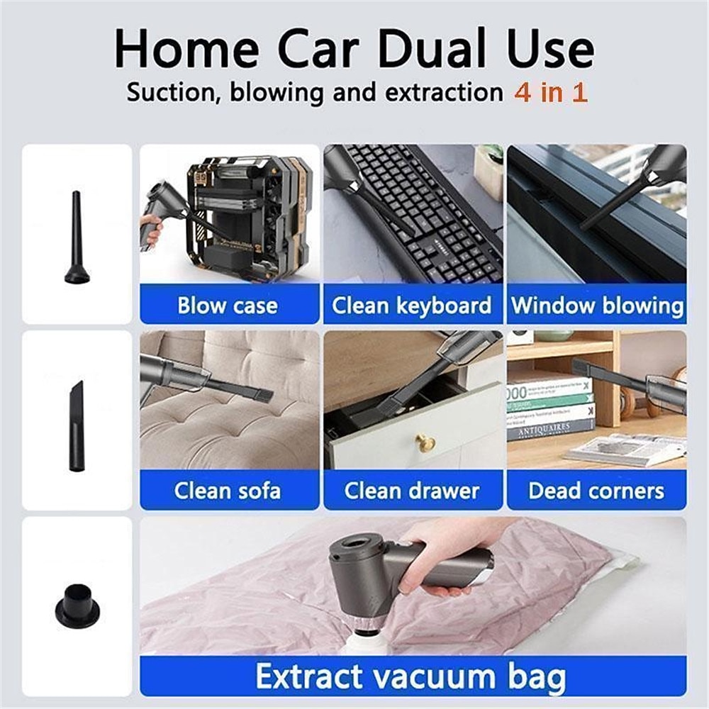 120000PA Wireless Powerful Car Vacuum Cleaner Brushless Motor 2 Gear Power Adjustment Multifunction Cleaning Machine Car Accessories Home Auto Cordless Cleaner Home Appliance for Car Home 2026 - $52.99 –P16