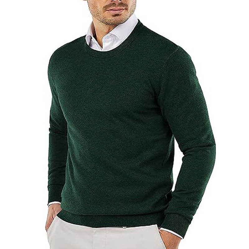 Men's Pullover Sweater Jumper Dress Sweater Jumper Ribbed Knit Cropped Knitted Plain Crew Neck Keep Warm Modern Contemporary Daily Wear Going out Clothing Apparel Fall Winter Black Yellow S M L 2025 - GBP £23 –P7