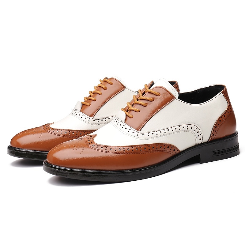 Ανδρικά λευκά και μπορντό παπούτσια Oxford brogue με wingtip, γυαλιστερά δερμάτινα παπούτσια για θεατές εμπνευσμένα από το Gatsby, για τζαζ πάρτι της δεκαετίας του 1920, vintage γάμους και θεματικές επίσημες εκδηλώσεις 2025 - $46.99 –P7