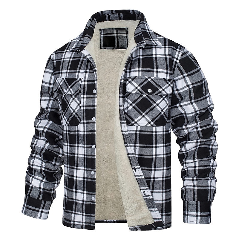 Herren Trucker Jacke Hemdjacke Freizeitjacke Shacket Outdoor Freizeitskleidung Warm Herbst Winter Plaid Modisch Strassenmode Kargen Standard Schwarz Wein Blau Orange Grün Jacken 2025 - $67.99 –P2