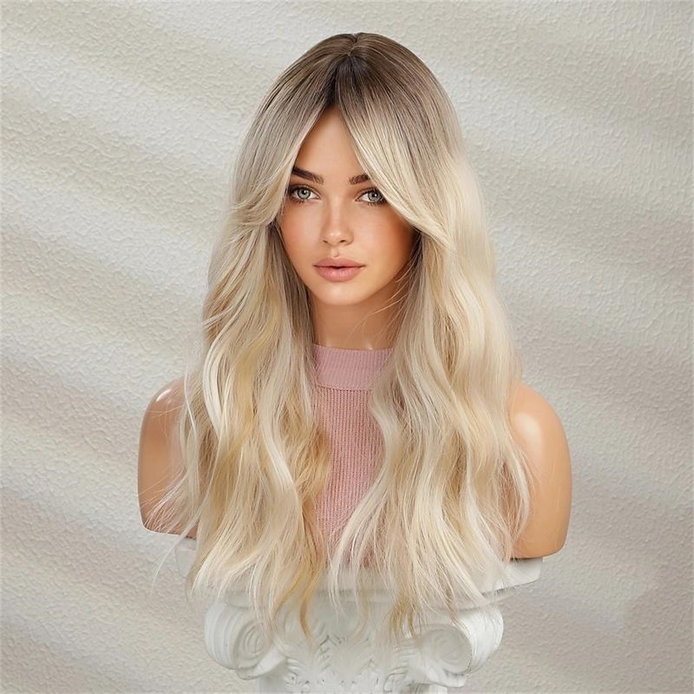 dlouhá ombre blond vlasy paruka přirozeně vypadající vrstvené vlnité paruky pro ženy tepelně odolné vlasy paruka cosplay party syntetická paruka paruky na vánoční večírek 2025 - $20.99 –P1