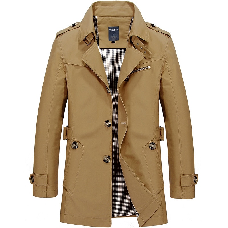 Herr Övergångsjacka Trenchcoat Utomhus Alla årstider Polyester Vindtät jacka Ytterkläder Kläder Streetwear Slät Framficka Kavajslag Enkelknäppt 2025 - $45.99 –P8