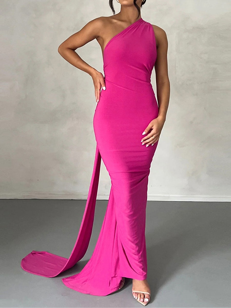 Femme robe blanche robe noire Robe de bal Ruché Dos Nu Une Epaule Sans Manches robe demoiselle d honneur Occasion spéciale Noir Blanche Printemps Hiver de 2025 ? $33.99 –P5