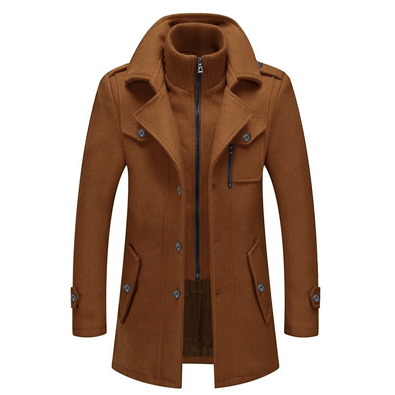 Men's Winter Coat Wool Coat Overcoat Business Casual Spring Winter Autumn Wool Windproof Warm Outerwear Clothing Apparel Active Chic & Modern Solid Colored Rolled collar 2025 - $73.99 –P8