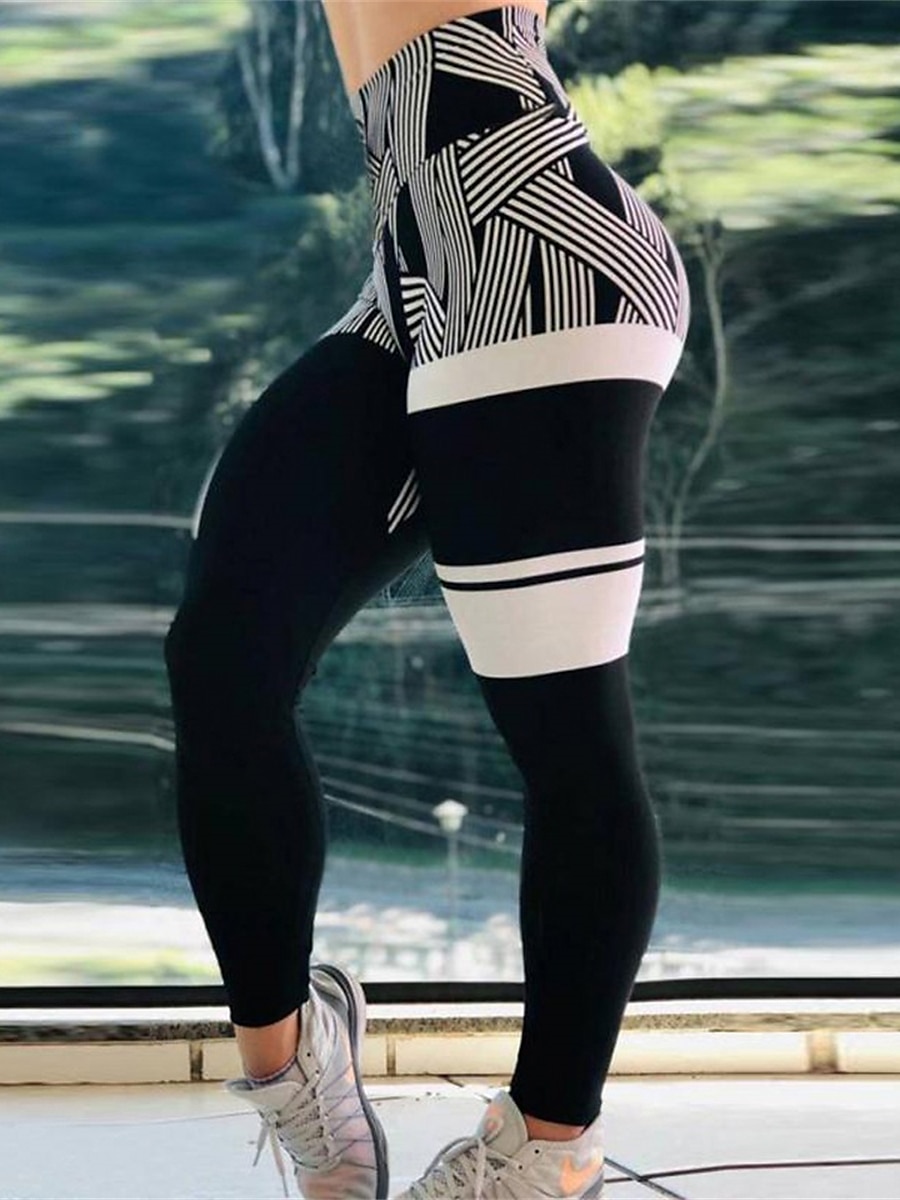 Women's Leggings Active Fashion Streetwear Ankle-Length High Waist Stripe Printing High Cut Breathability Soft Comfortable Micro-elastic Outdoor Yoga Street Robin's Egg Blue White Fuchsia Green Fall 2025 - $13.99 –P9