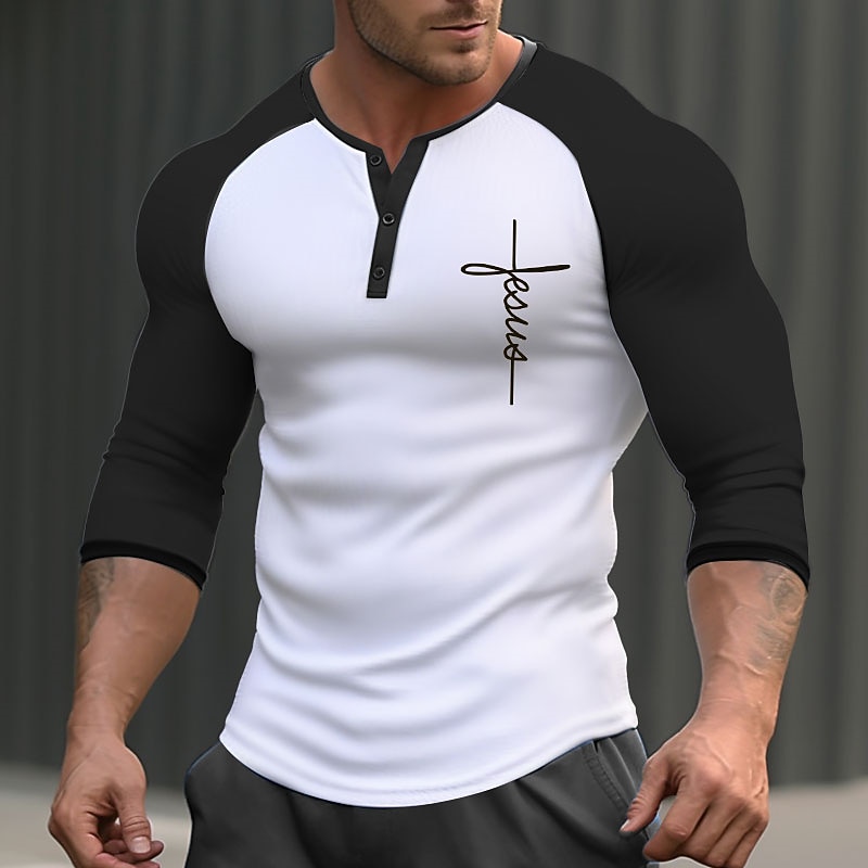 Per uomo Grafico Croce Maglietta Maglia Henley T-shirt Raglan Manica Lunga Stampa 3D Sport Quotidiano All'aperto Casuale Sport all'Aperto Uscire Primavera & Autunno Nero Bianco Blu scuro Grigio scuro del 2026 a $23.99 –P5