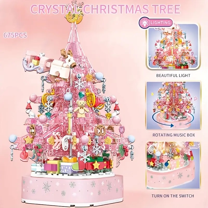 Festival Series Crystal Festival Tree Building Blocks Toy Crystal Festival Tree Music Box Creative Puzzle Assembly Toys Festival Gift Halloween/Thanksgiving Day/Festival gift 2025 - $55.99 –P4