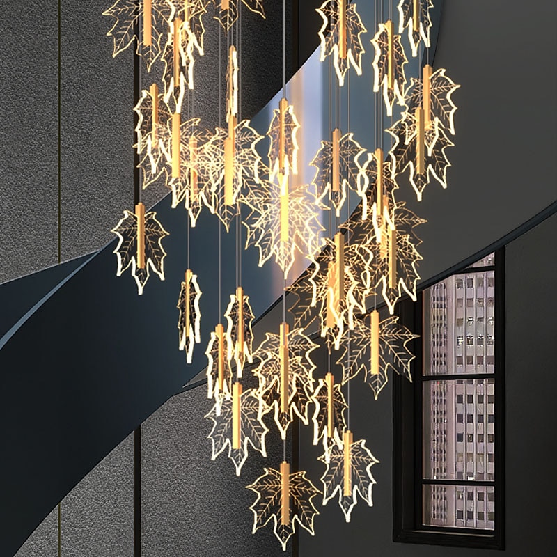 kroonluchter led kristal esdoornblad ontwerp 4/5/6/12-licht dimbaar inbouwverlichting wenteltrap lange kroonluchter villa trapverlichting duplex kroonluchter 110-240v 2025 - $287.79 –P10