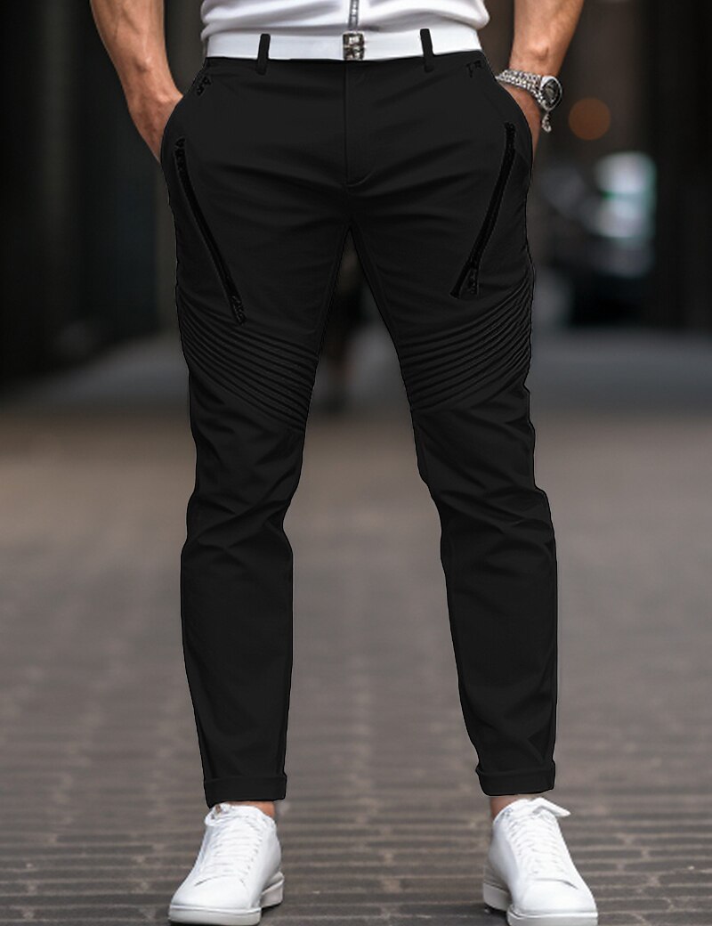 Men's Trousers Chinos Chino Pants Pocket Plain Comfort Breathable Outdoor Daily Going out Cotton Blend Fashion Casual Black White 2023 - AED 101 –P3
