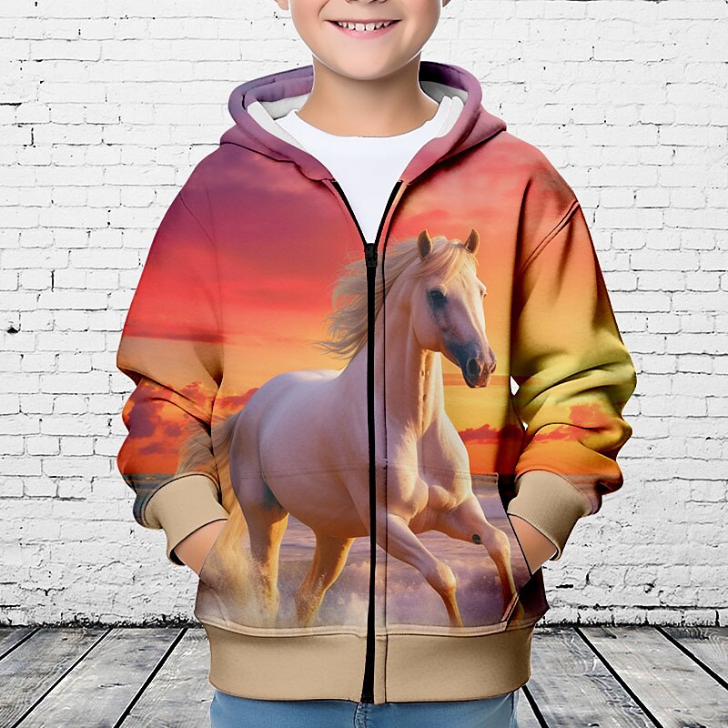 Pojkar 3D Häst Huvtröja Kappa Ytterkläder Långärmad 3D-tryck Höst Vinter Mode Streetwear Häftig Polyester Barn 3-12 år Utomhus Ledigt Dagligen Normal 2025 - $18.49 –P2