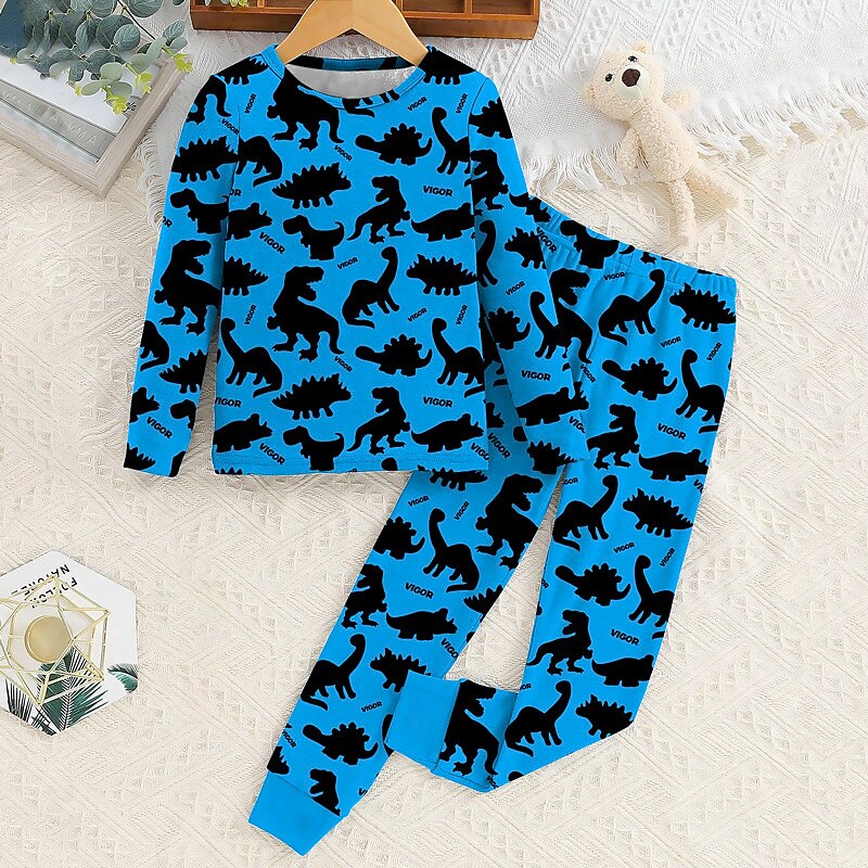 Boys 3D Dinosaur Pajama Sets Long Sleeve 3D Print Fall Winter Active Cool Daily Kids 3-12 Years Crew Neck Home Causal Indoor Regular Fit 2025 - $16.99 –P2