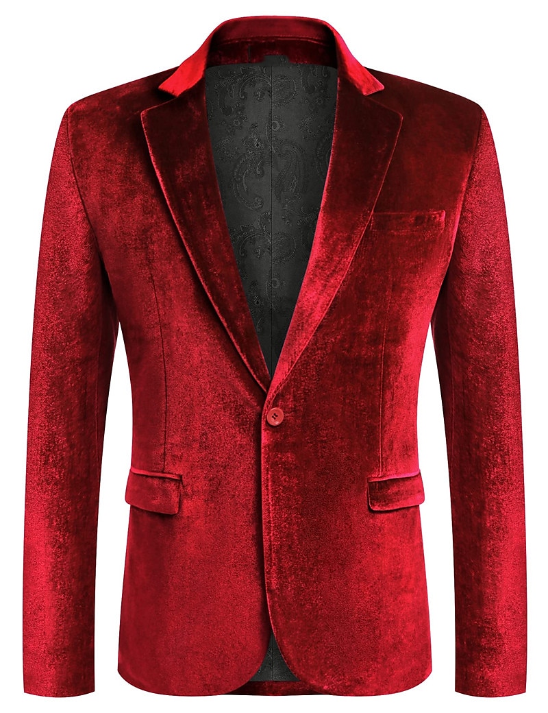 Men's Velvet Blazer Blazer Business Formal Evening Wedding Party Fashion Casual Spring &  Fall Polyester Plain Pocket Casual / Daily Single Breasted Two-button Blazer Black Red Blue Purple 2025 - $46.99 –P10