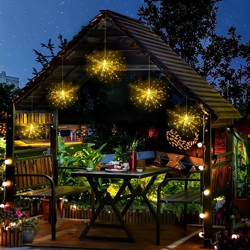 1pc feux d'artifice solaires d'extérieur, décoration de jardin en forme de sphère de Noël en forme d'étoile à LED de 2025 ? $15.99 –P5