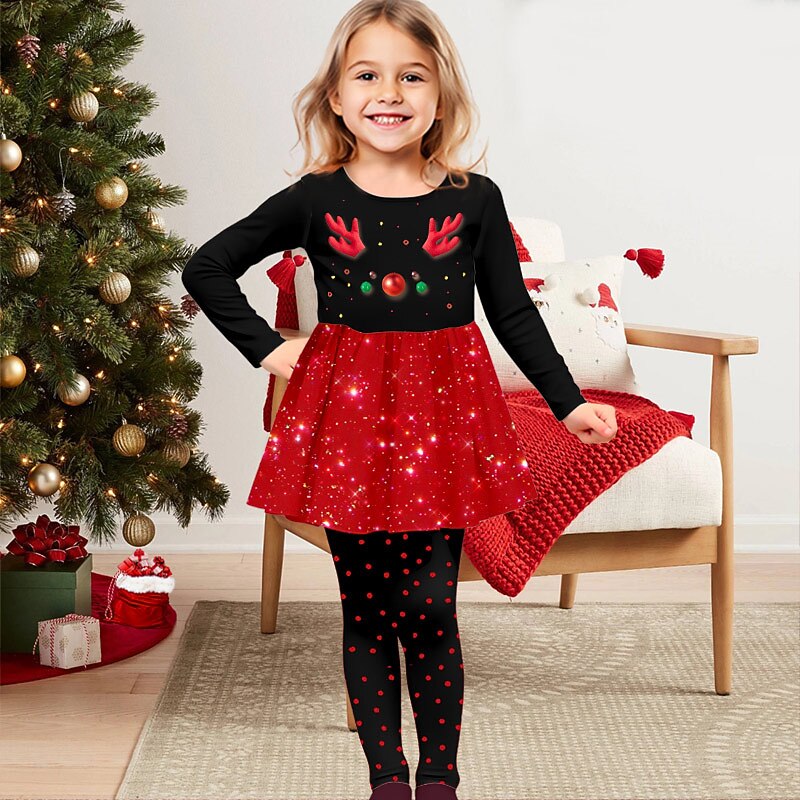 white christmas dresses Sweet Statement Ruffle Sleeve Top and Candy Cane Legging Set – Mia Belle  Girls main image 0