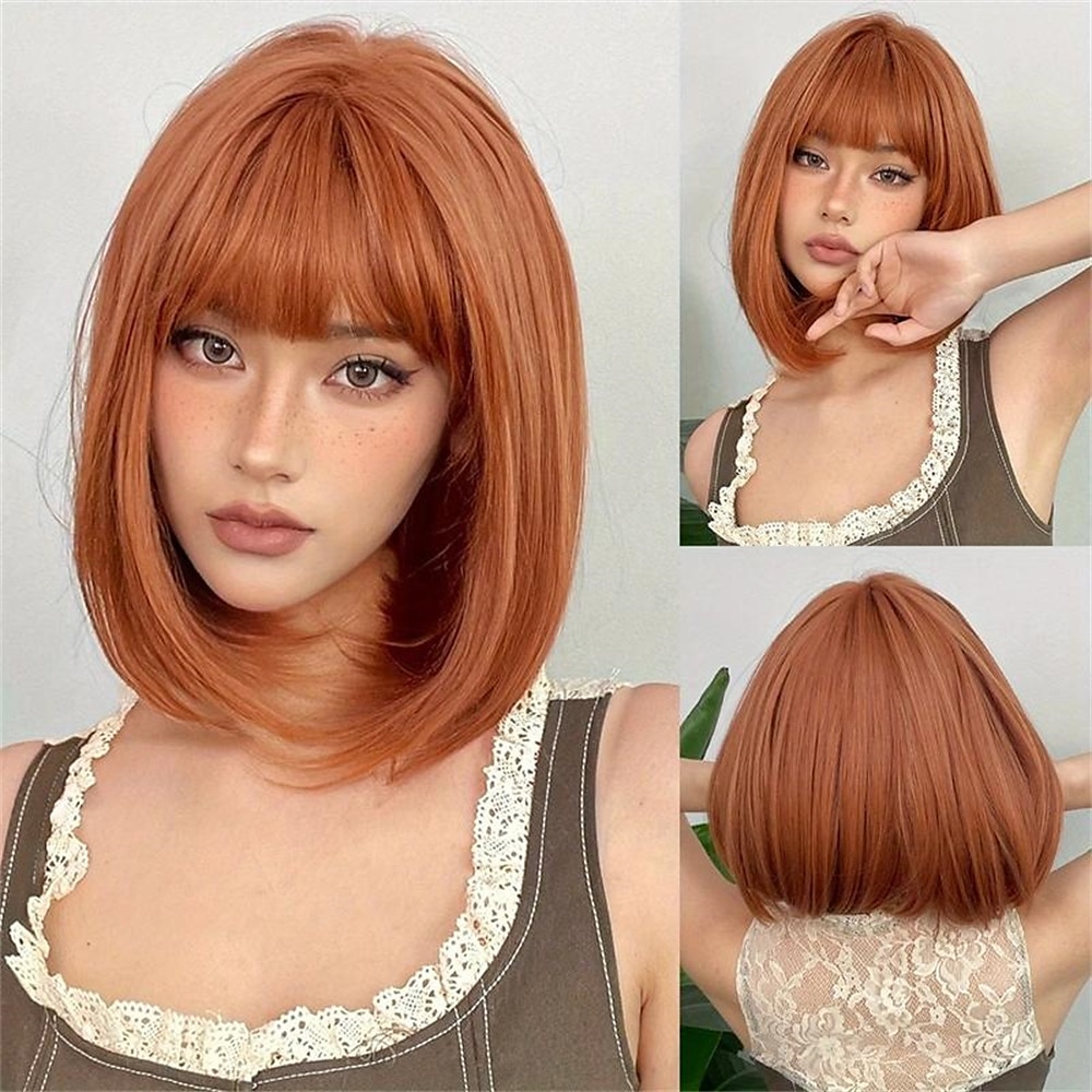2025年 ブラウン 14 インチ ボブ ショート ストレート ヘアウィッグ 前髪付き かわいい 合成繊維 女性用ウィッグ 毎日のハロウィーンパーティー コスプレ用 クリスマスパーティーウィッグ コレクション – $16.49 –P11